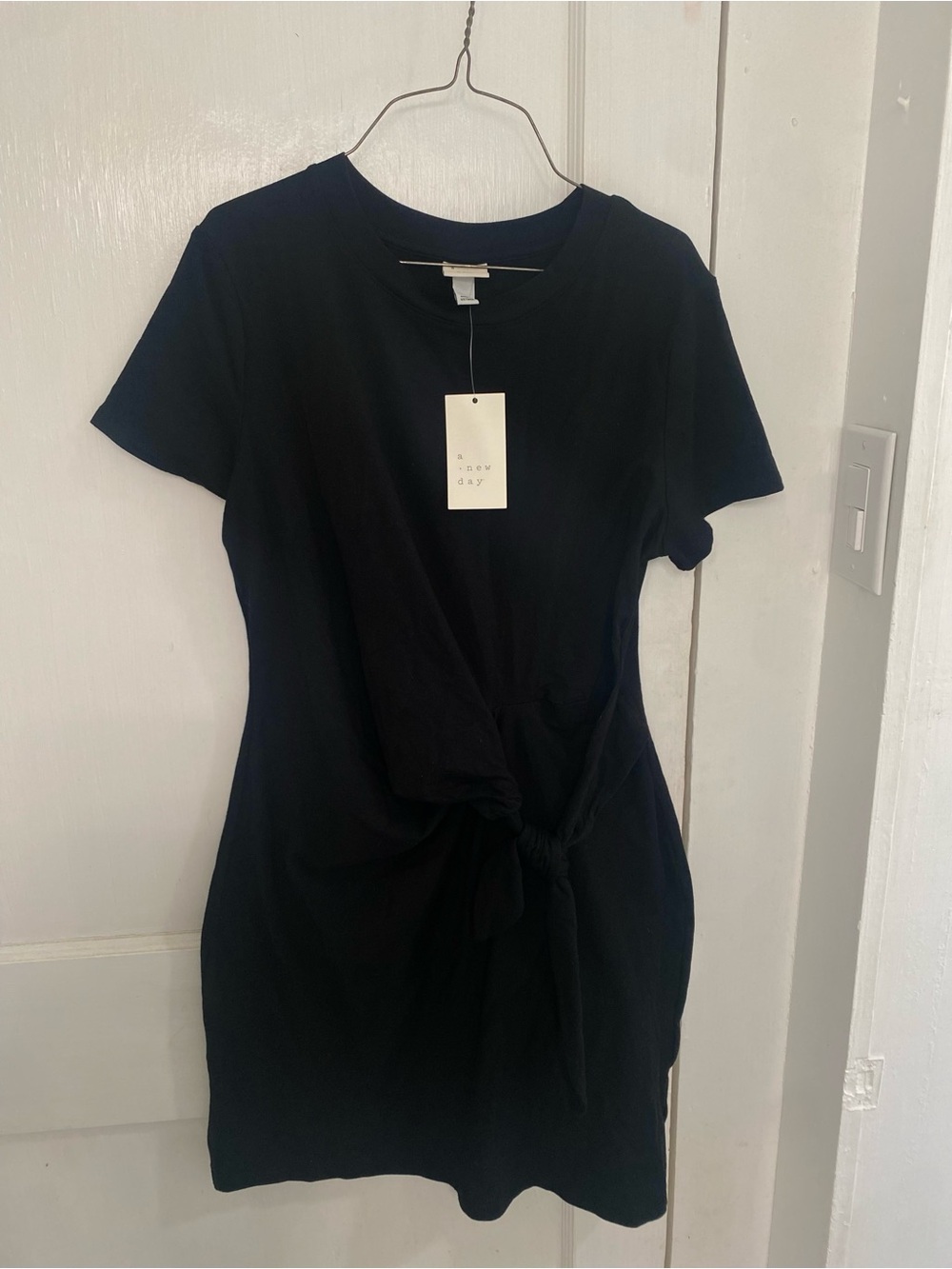 A New Day Black Crewneck Knot-Front T-Shirt Dress